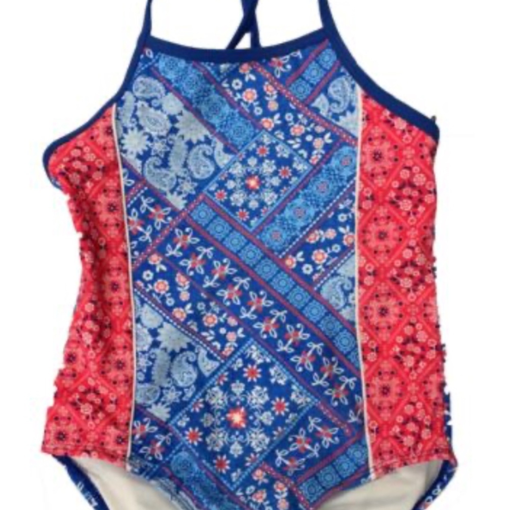 Wallflower Girls Blue and Red one piece swimsuit